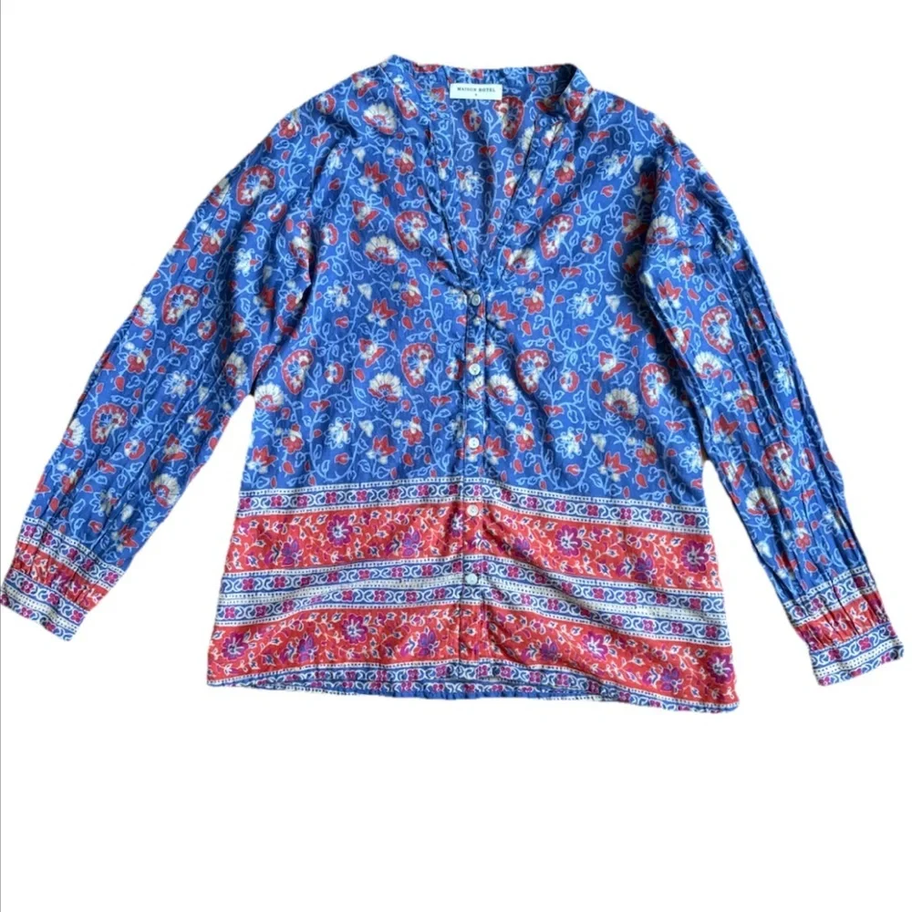 Floral Blue and Red Button Down Shirt - Picture 1 of 9